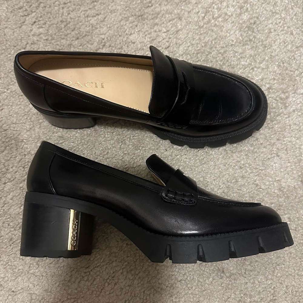 Coach Cora Leather Heeled Loafers Black
